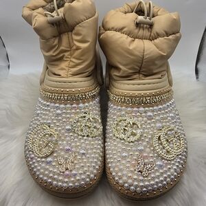 Boots Beige and Pearl Embellished Ankle Boots